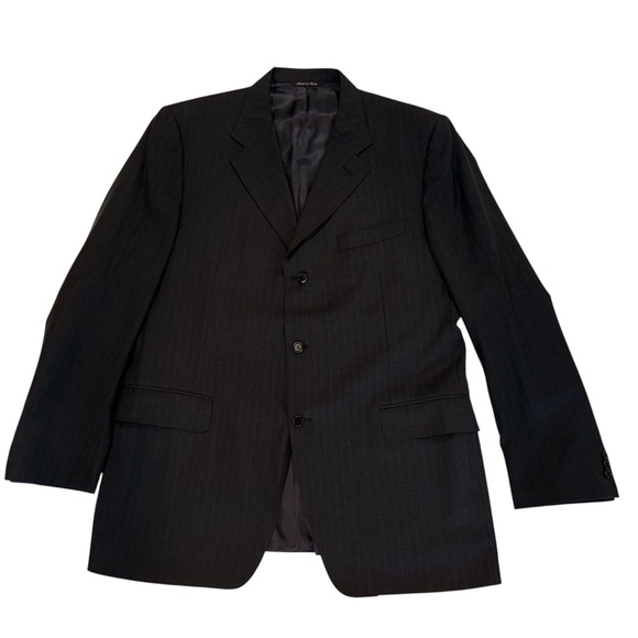 CANALI Mens Blazer Super 120s Made in Italy Black/Blue Pinstripe Sport Coat 46R - Picture 14 of 16